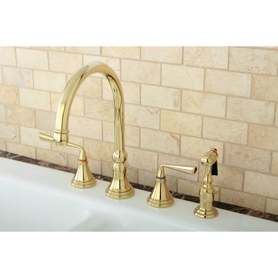 Kingston Polished Brass Widespread Kitchen Faucet W/ Brass Sprayer KS2792ZLBS