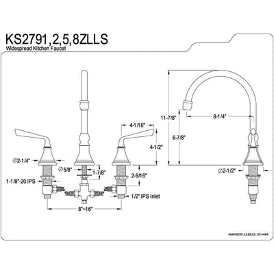 Kingston Polished Brass Widespread Kitchen Faucet Without Sprayer KS2792ZLLS