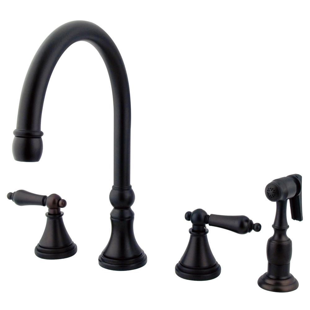 Kingston Oil Rubbed Bronze 8" Deck Mount Kitchen Faucet w Sprayer KS2795ALBS