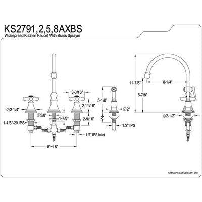 Kingston Oil Rubbed Bronze 8" Deck Mount Kitchen Faucet w Sprayer KS2795AXBS