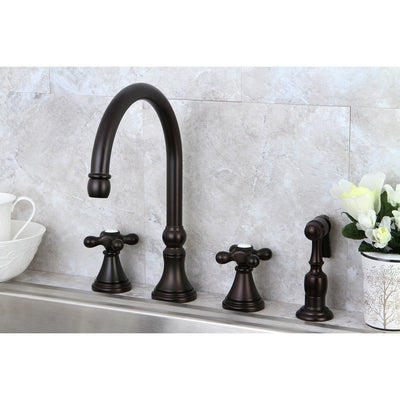 Kingston Oil Rubbed Bronze 8" Deck Mount Kitchen Faucet w Sprayer KS2795AXBS