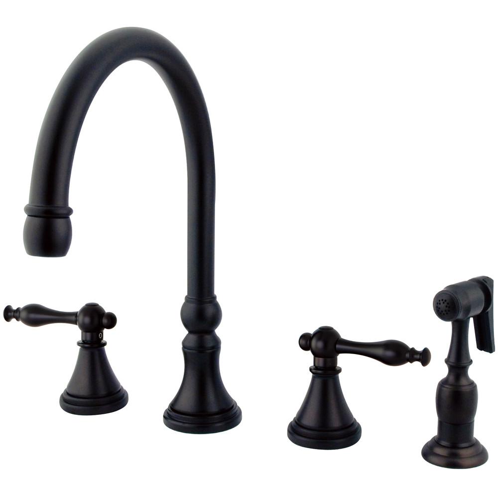 Kingston Oil Rubbed Bronze 8" Deck Mount Kitchen Faucet w Sprayer KS2795NLBS