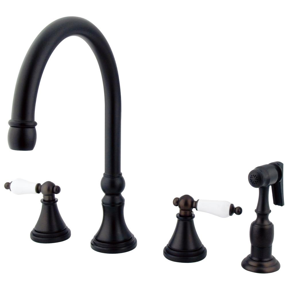 Kingston Oil Rubbed Bronze 8" Deck Mount Kitchen Faucet w Sprayer KS2795PLBS