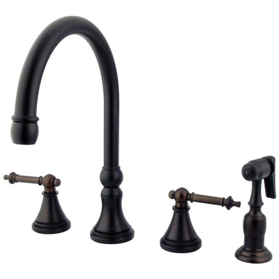 Kingston Oil Rubbed Bronze 8" Deck Mount Kitchen Faucet w Sprayer KS2795TLBS