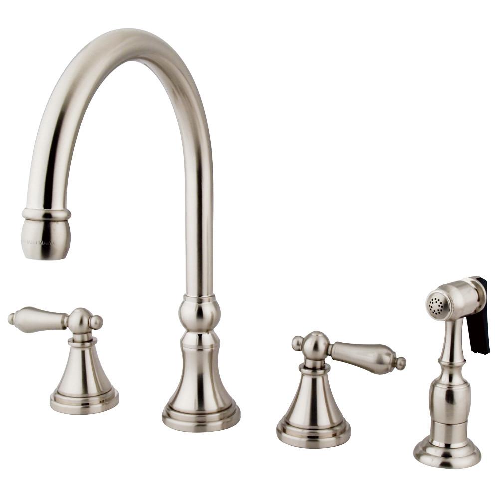 Kingston Satin Nickel 8" Deck Mount Kitchen Faucet with Brass Sprayer KS2798ALBS