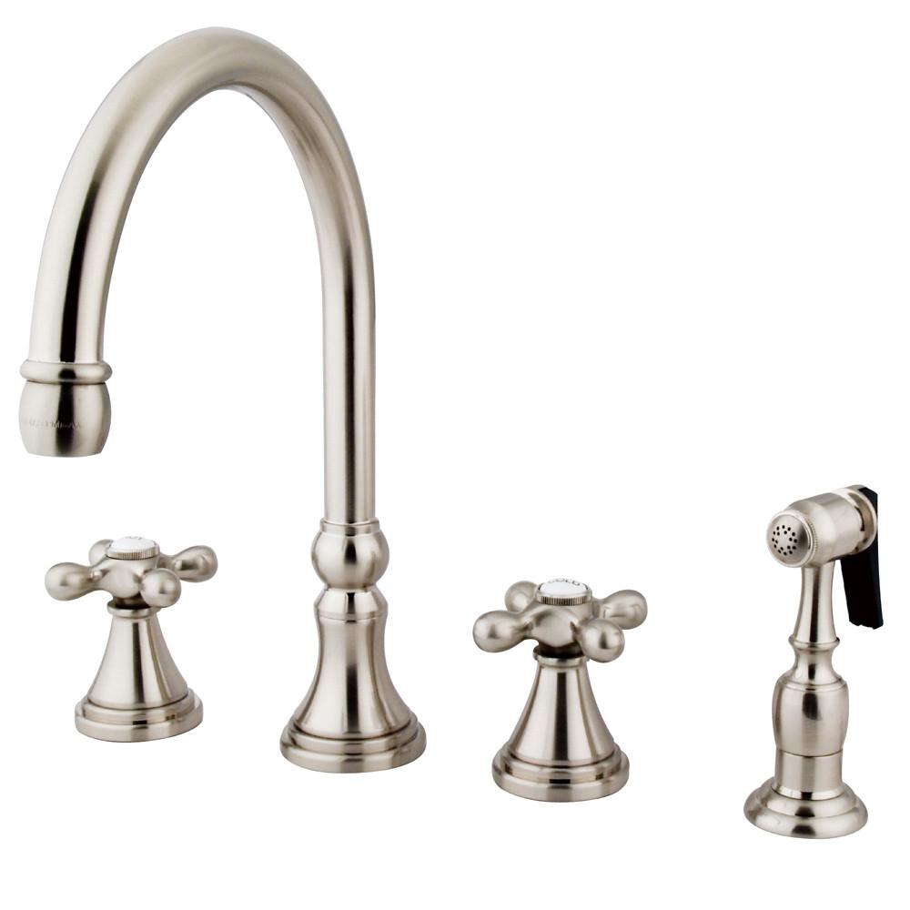 Kingston Satin Nickel 8" Deck Mount Kitchen Faucet with Brass Sprayer KS2798AXBS