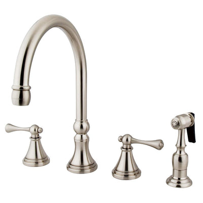 Kingston Satin Nickel 8" Deck Mount Kitchen Faucet with Brass Sprayer KS2798BLBS