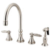 Kingston Satin Nickel 8" Deck Mount Kitchen Faucet with Brass Sprayer KS2798GLBS