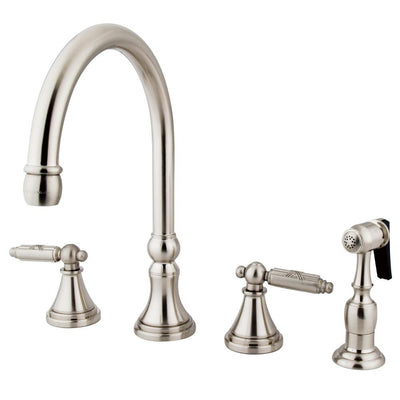 Kingston Satin Nickel 8" Deck Mount Kitchen Faucet with Brass Sprayer KS2798GLBS