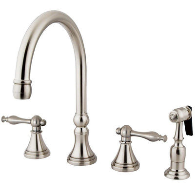 Kingston Satin Nickel 8" Deck Mount Kitchen Faucet with Brass Sprayer KS2798NLBS