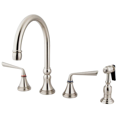 Kingston Satin Nickel Widespread Kitchen Faucet With Brass Sprayer KS2798ZLBS