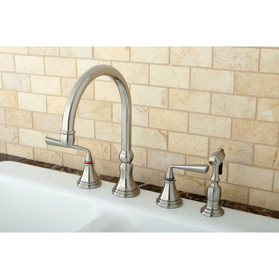 Kingston Satin Nickel Widespread Kitchen Faucet With Brass Sprayer KS2798ZLBS