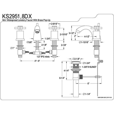 Satin Nickel Two Handle Mini Widespread Bathroom Faucet w/ Brass Pop-Up KS2958DX