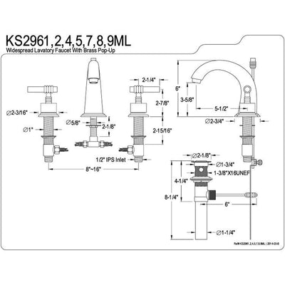 Kingston Brass Chrome 2 Handle Widespread Bathroom Faucet w Pop-up KS2961ML