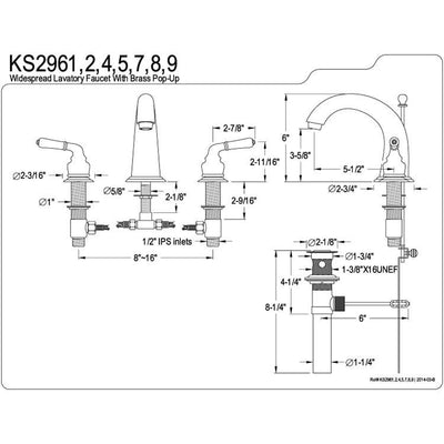 Kingston Polished Brass 2 Handle Widespread Bathroom Faucet w Pop-up KS2962