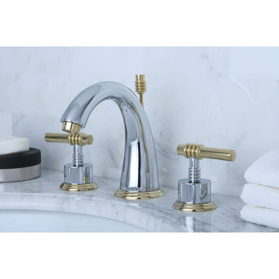 Kingston Chrome/Polished Brass 2 Handle Widespread Bathroom Faucet KS2964ML