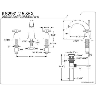 Kingston Satin Nickel 2 Handle Widespread Bathroom Faucet w Pop-up KS2968EX