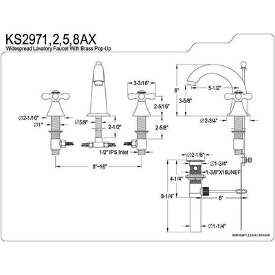 Kingston Brass Chrome 2 Handle Widespread Bathroom Faucet w Pop-up KS2971AX