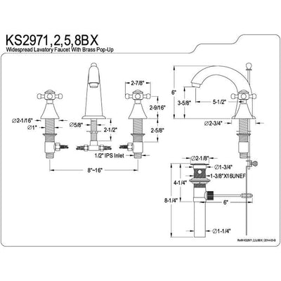 Kingston English Country Chrome Widespread Bathroom Faucet KS2971BX