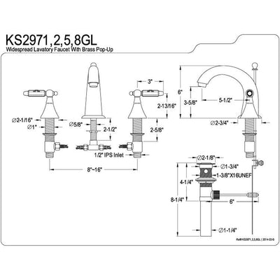 Kingston Brass Chrome 2 Handle Widespread Bathroom Faucet w Pop-up KS2971GL