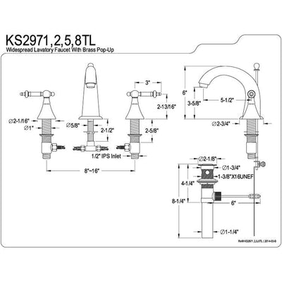 Kingston Brass Chrome 2 Handle Widespread Bathroom Faucet w Pop-up KS2971TL