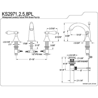 Kingston Polished Brass 2 Handle Widespread Bathroom Faucet w Pop-up KS2972PL