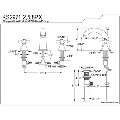 Kingston Polished Brass 2 Handle Widespread Bathroom Faucet w Pop-up KS2972PX