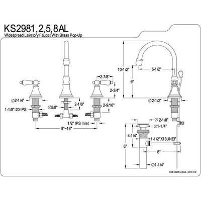 Kingston Brass Chrome 2 Handle Widespread Bathroom Faucet w Pop-up KS2981AL