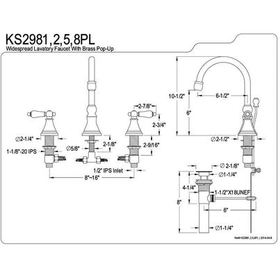 Kingston Brass Chrome 2 Handle Widespread Bathroom Faucet w Pop-up KS2981PL