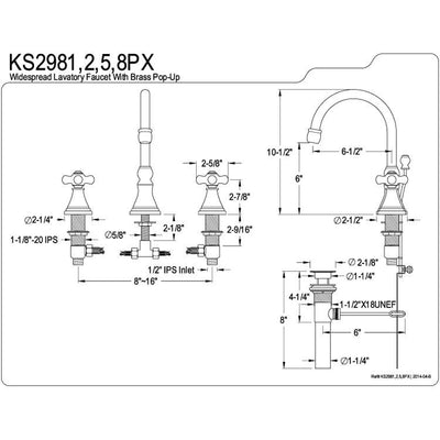 Kingston Brass Chrome 2 Handle Widespread Bathroom Faucet w Pop-up KS2981PX