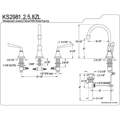 Kingston Brass Silver Sage Chrome Widespread Bathroom Faucet W/ Pop-Up KS2981ZL