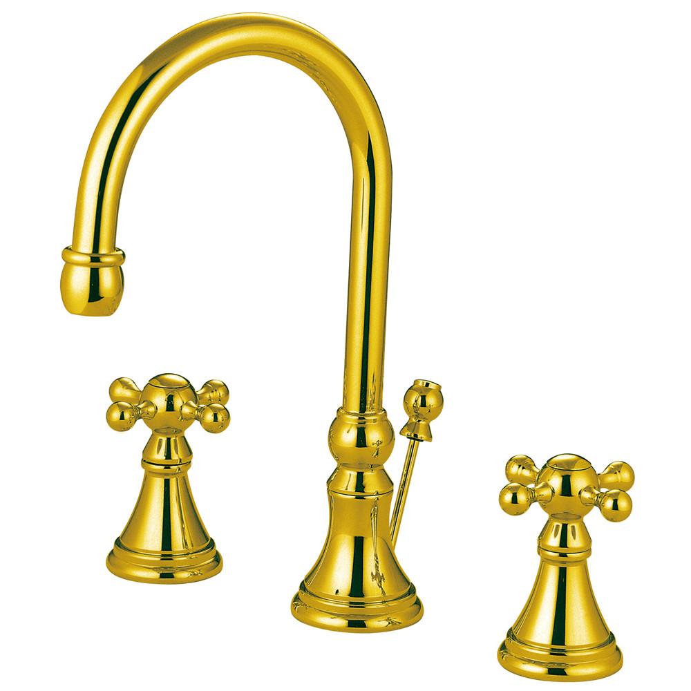 Kingston Polished Brass 2 Handle Widespread Bathroom Faucet w Pop-up KS2982KX