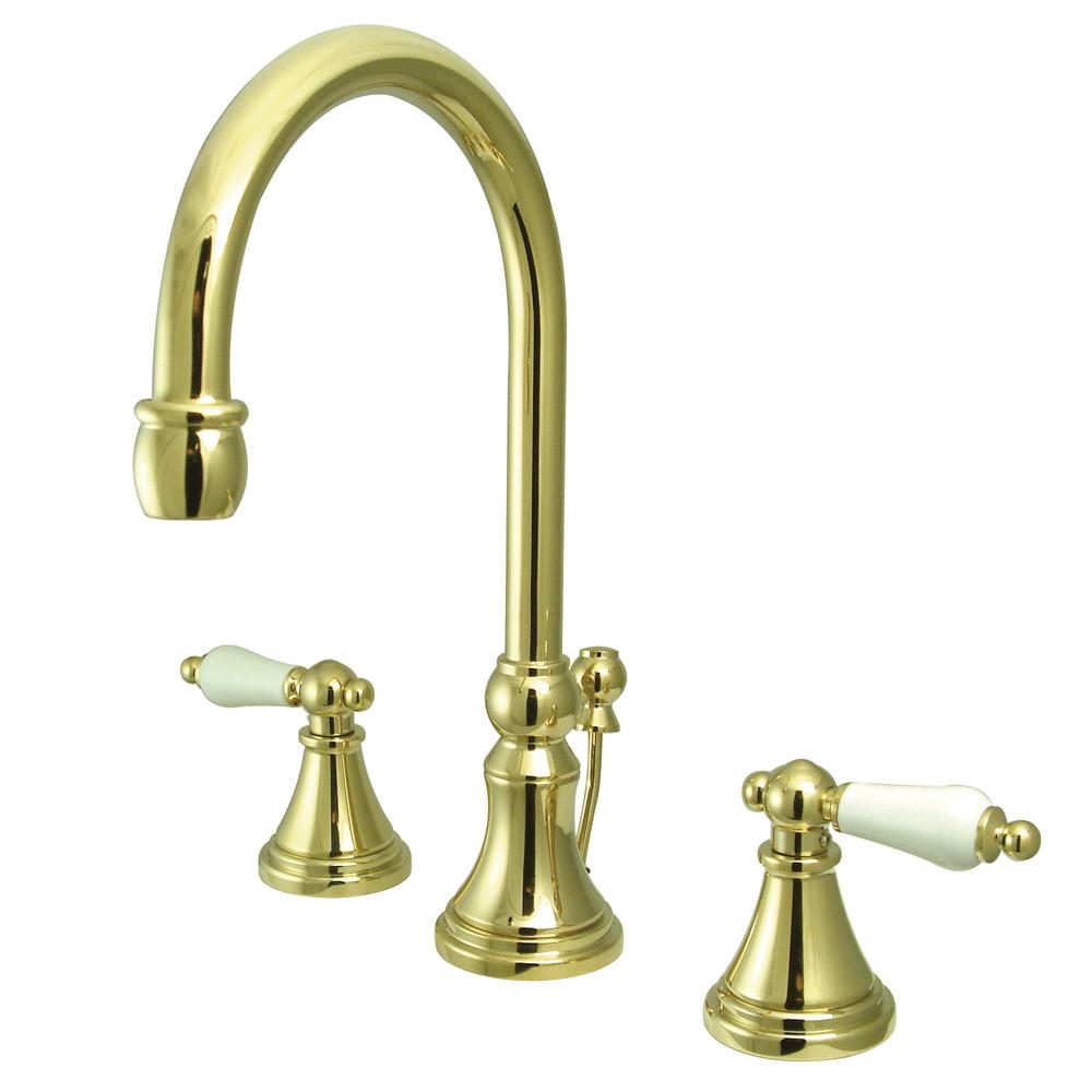 Kingston Polished Brass 2 Handle Widespread Bathroom Faucet w Pop-up KS2982PL