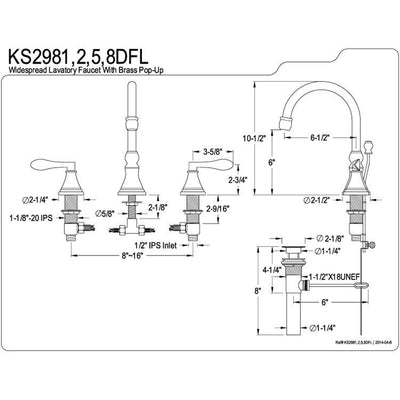 Kingston Satin Nickel NuFrench widespread Bathroom faucet with drain KS2988DFL