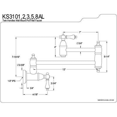 Kingston Brass Lever Handle Oil Rubbed Bronze Kitchen Pot Filler Faucet KS3105AL