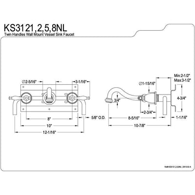 Kingston Brass Metal Lever Handle Chrome Bathroom Wall Mount Faucet KS3121NL