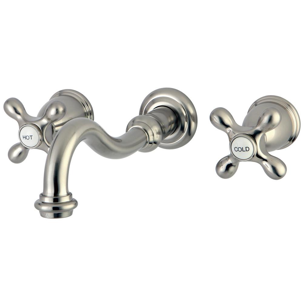 Kingston Brass Cross Handle Satin Nickel Bathroom Wall Mount Faucet KS3128AX