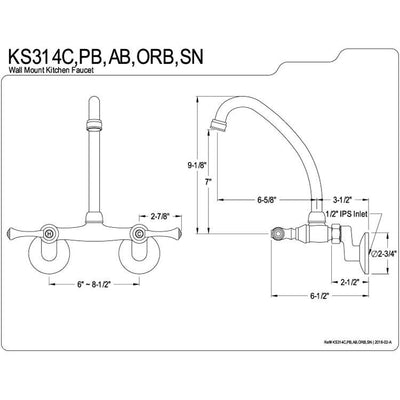 Kingston Brass High Arch Lever Handle Chrome Wall Mount Kitchen Faucet KS314C