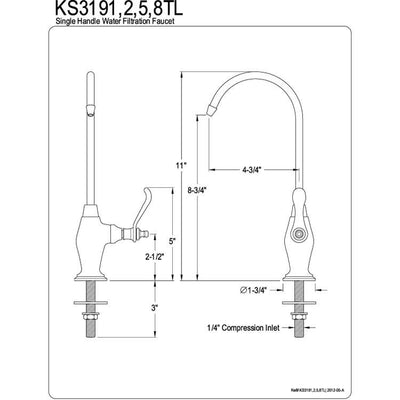 Kingston Polished Brass Templeton Design 1/4 Turn Water Filter Faucet KS3192TL