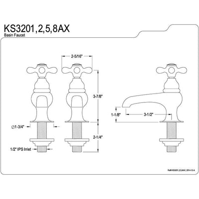 Kingston Brass Chrome Basin Sink Vintage Style Bathroom Faucet KS3201AX