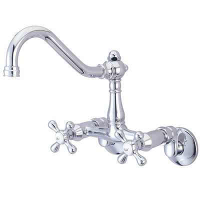 Kingston Brass Metal Cross Handle Chrome Wall Mount Kitchen Faucet KS3221AX