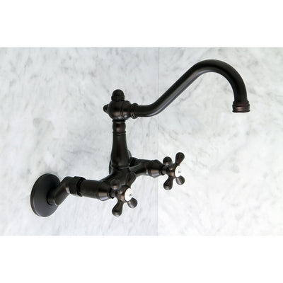 Kingston Brass Cross Handle Oil Rubbed Bronze Wall Mount Kitchen Faucet KS3225AX