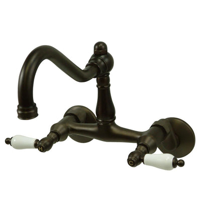 Porcelain Lever Handle Oil Rubbed Bronze Wall Mount Kitchen Faucet KS3225PL