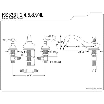 Kingston Brass Chrome Heritage Two Handle Roman Tub Filler Faucet KS3331NL