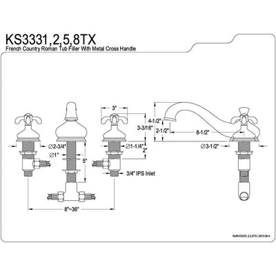 Kingston Chrome French Country Deck Mounted Roman tub filler Faucet KS3331TX