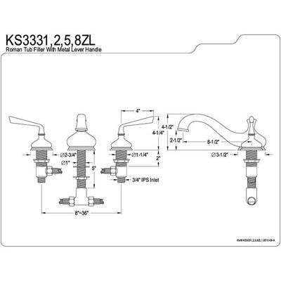 Kingston Brass Silver Sage Chrome Bathroom Roman Tub Filler KS3331ZL