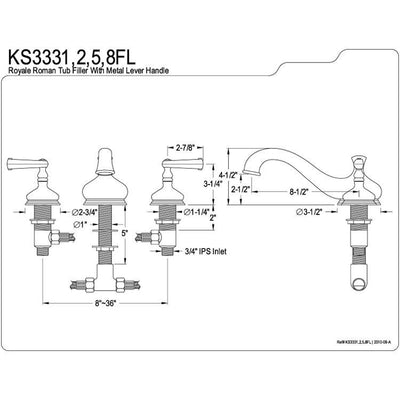 Kingston Brass Polished Brass Royale Two Handle Roman Tub Filler Faucet KS3332FL