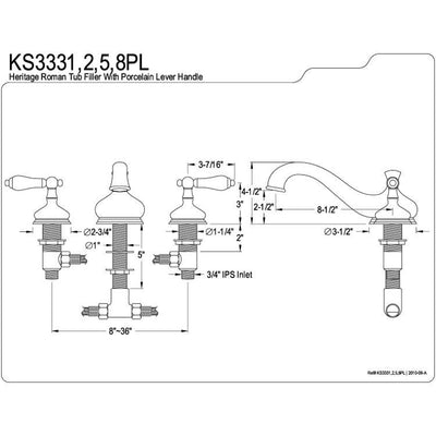 Kingston Polished Brass Heritage Two Handle Roman Tub Filler Faucet KS3332PL