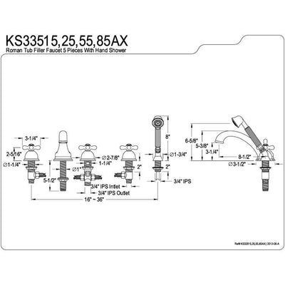 Satin Nickel 3 handle Roman Tub Filler Faucet with Hand Shower KS33585AX