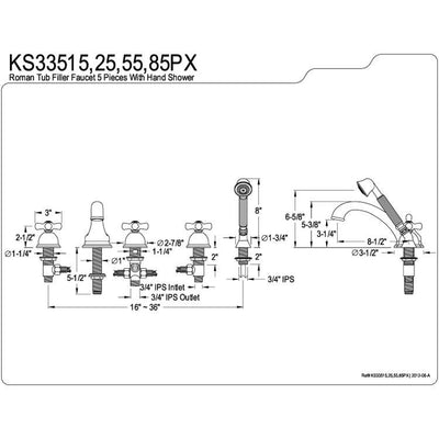 Satin Nickel 3 handle Roman Tub Filler Faucet with Hand Shower KS33585PX